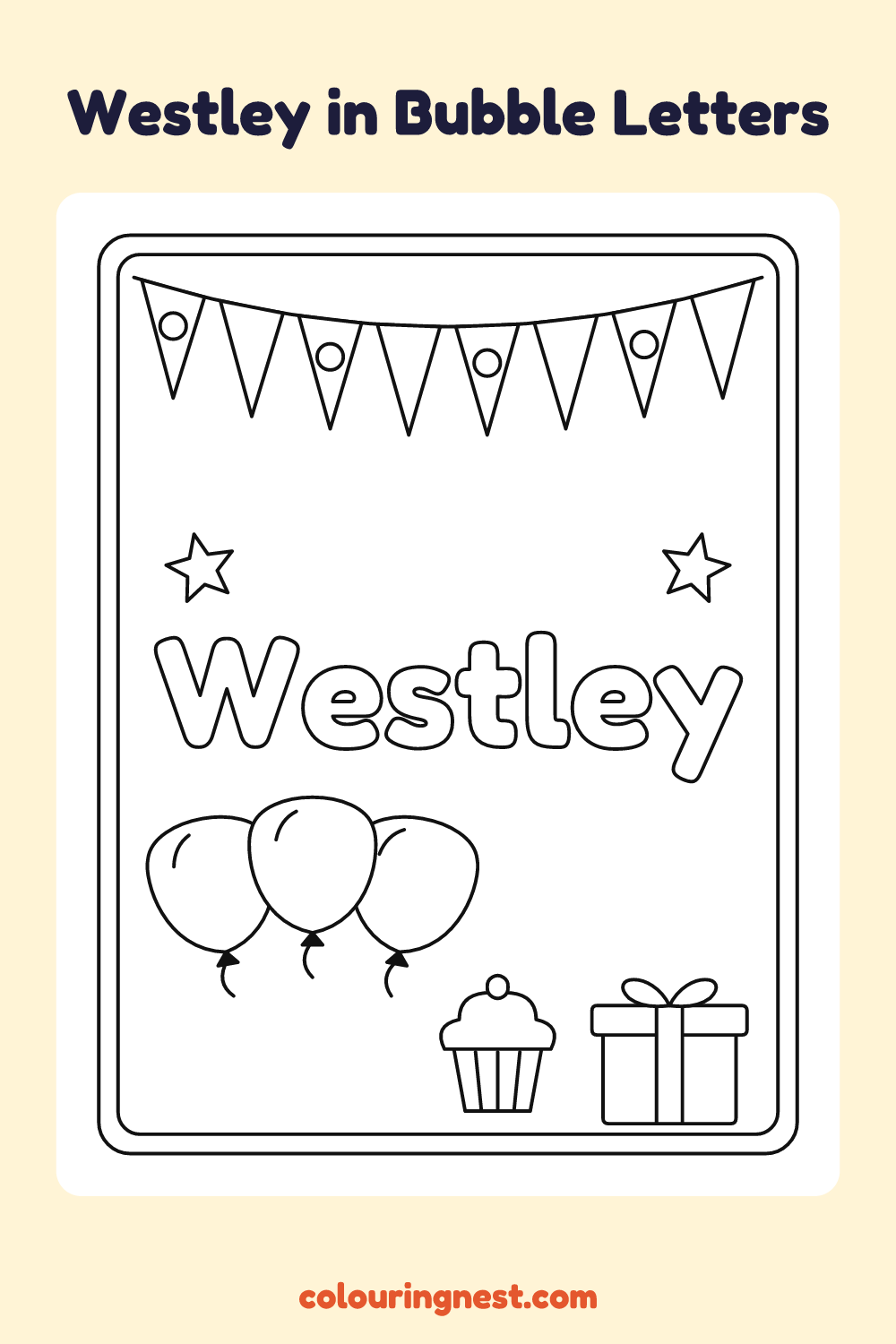 Westley in Bubble Letters coloring page: free printable black-and-white line art