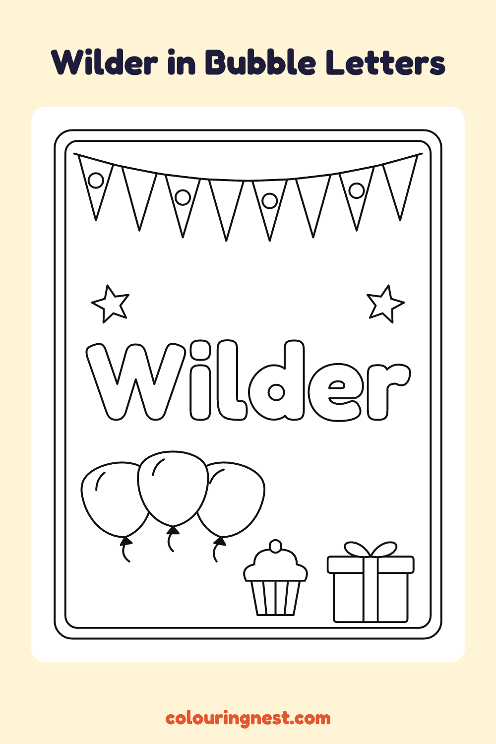 Wilder in Bubble Letters coloring page: free printable black-and-white line art