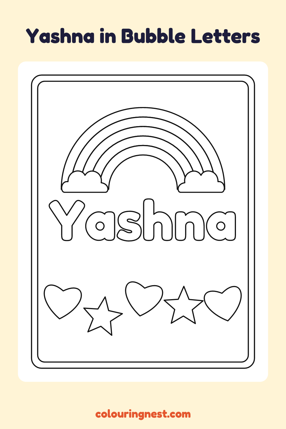 Yashna in Bubble Letters coloring page: free printable black-and-white line art
