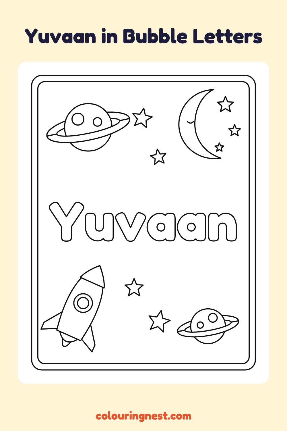 Yuvaan in Bubble Letters coloring page: free printable black-and-white line art
