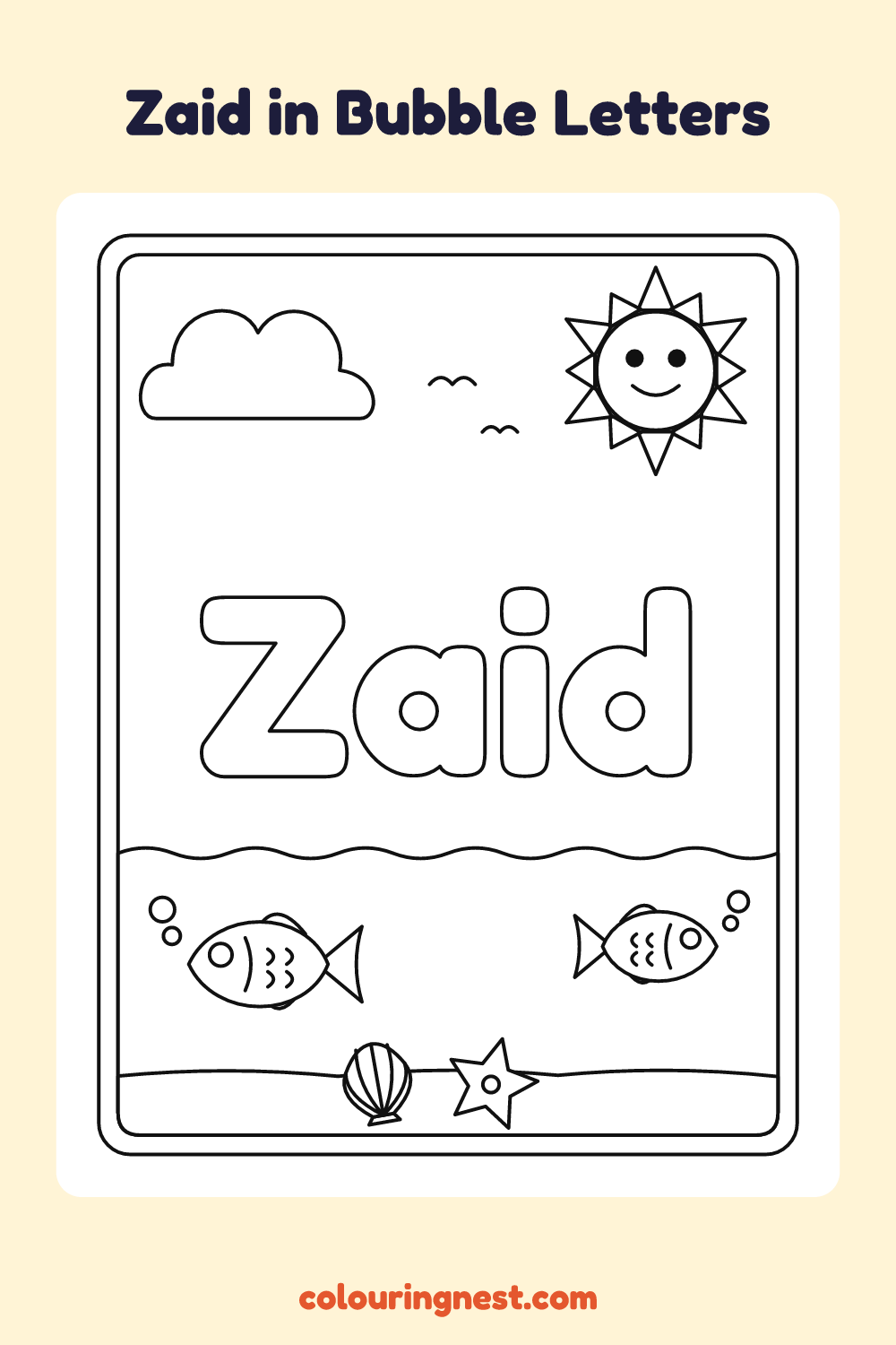 Zaid in Bubble Letters coloring page: free printable black-and-white line art