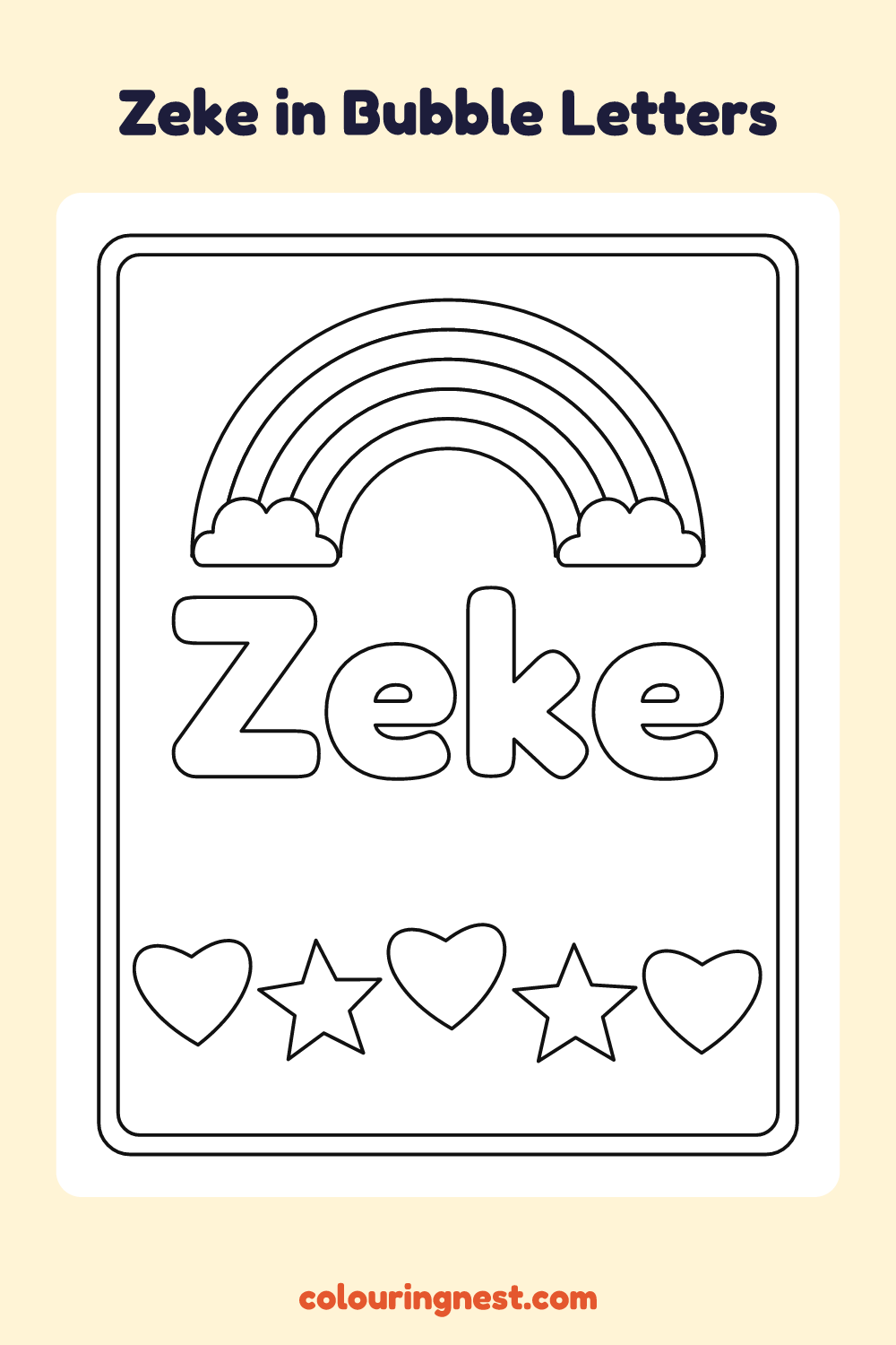 Zeke in Bubble Letters coloring page: free printable black-and-white line art