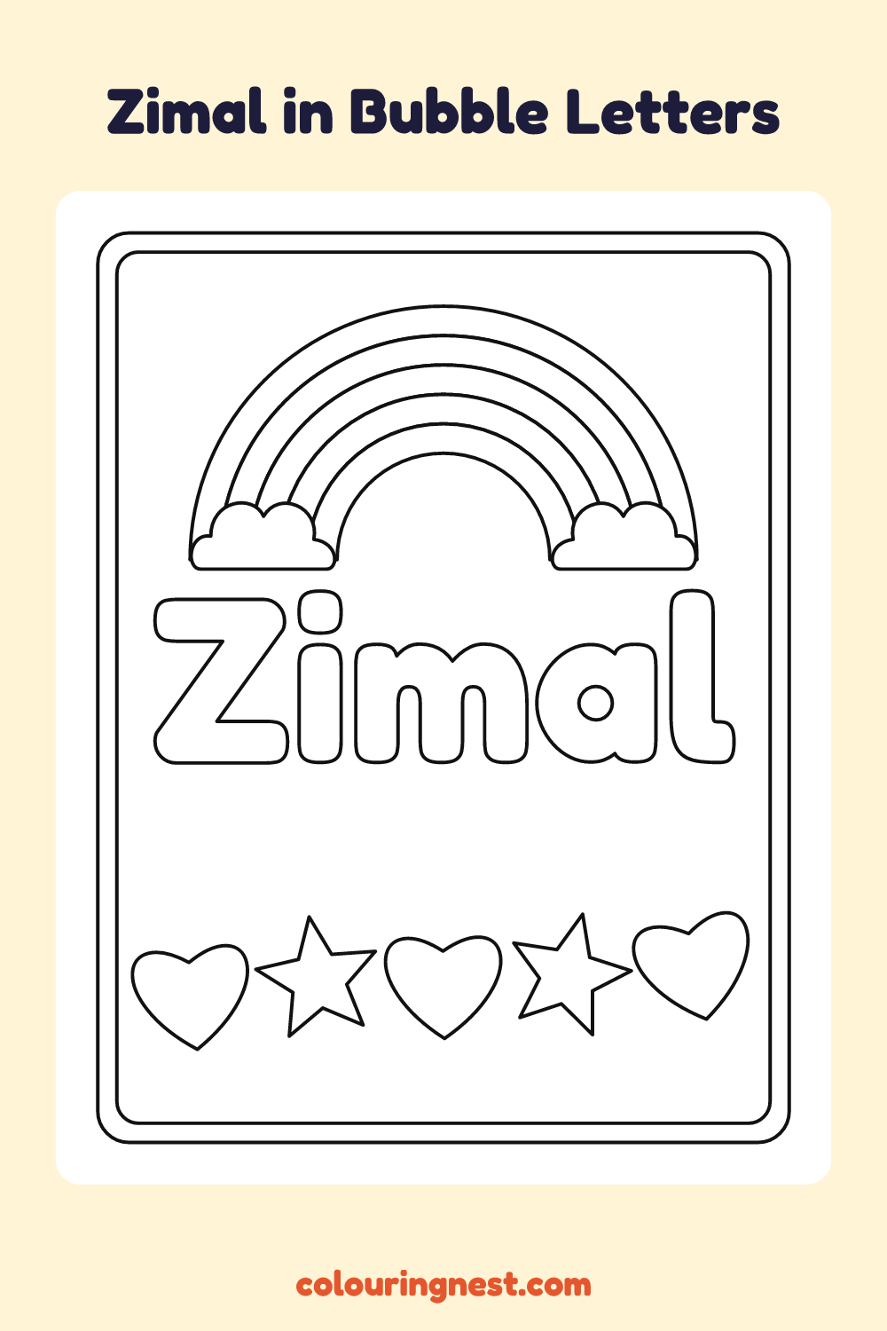 Zimal in Bubble Letters coloring page: free printable black-and-white line art