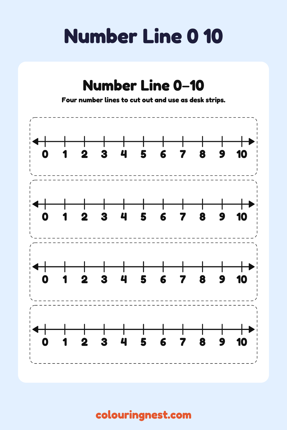 Number Line 0–10: free printable maths chart from Colouring Nest