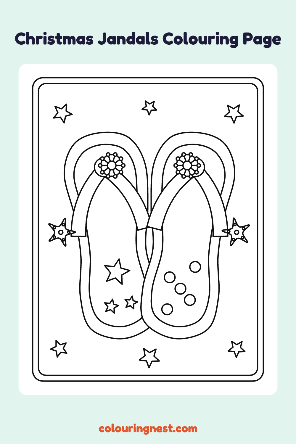 Christmas Jandals Colouring Page coloring page: free printable black-and-white line art