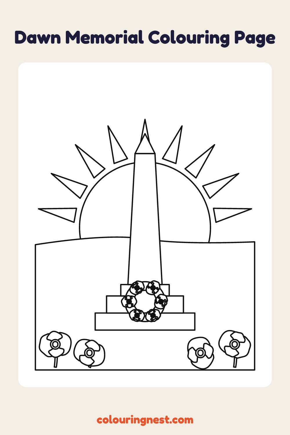 Dawn Memorial Colouring Page coloring page: free printable black-and-white line art