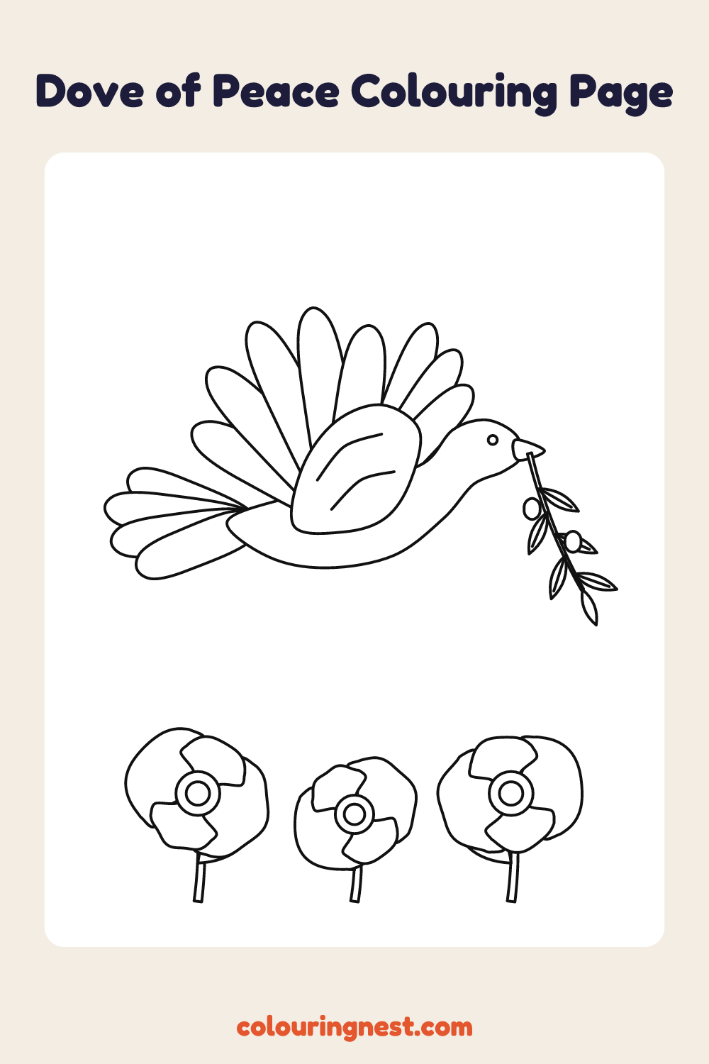 Dove of Peace Colouring Page coloring page: free printable black-and-white line art