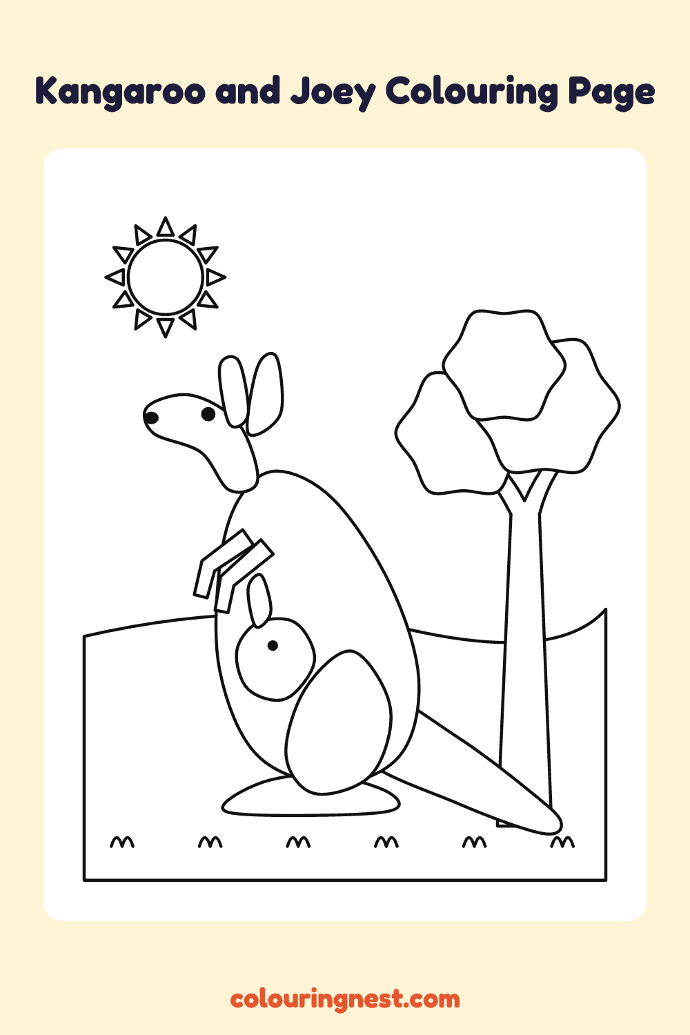 Kangaroo and Joey Colouring Page coloring page: free printable black-and-white line art