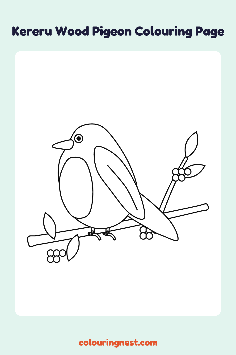 Kererū Colouring Page coloring page: free printable black-and-white line art