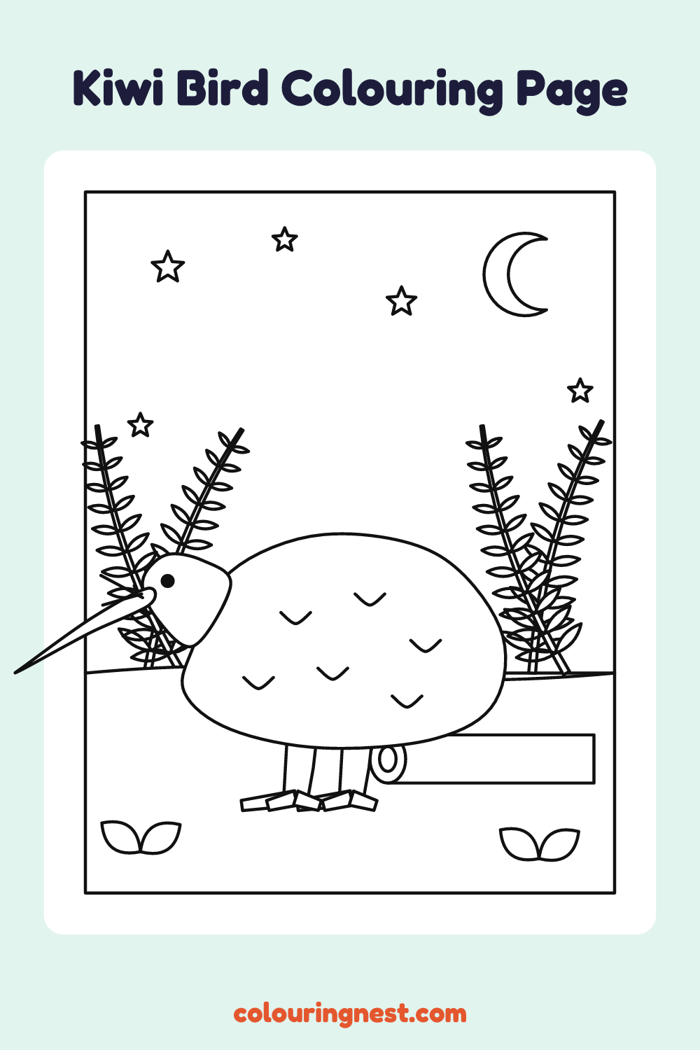 Kiwi Bird Colouring Page coloring page: free printable black-and-white line art