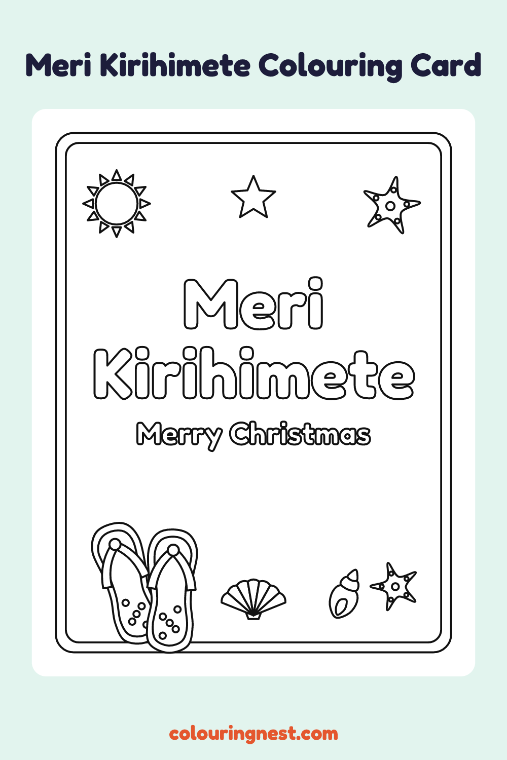 Meri Kirihimete Colouring Card #2 coloring page: free printable black-and-white line art