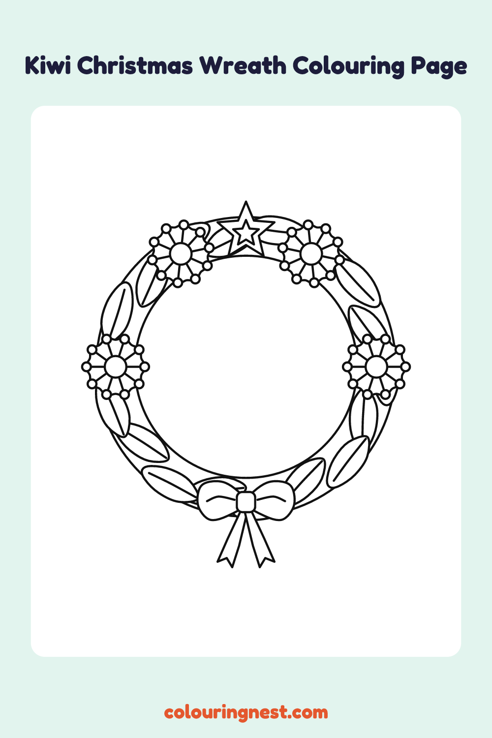 Pōhutukawa Christmas Wreath (Easy) coloring page: free printable black-and-white line art