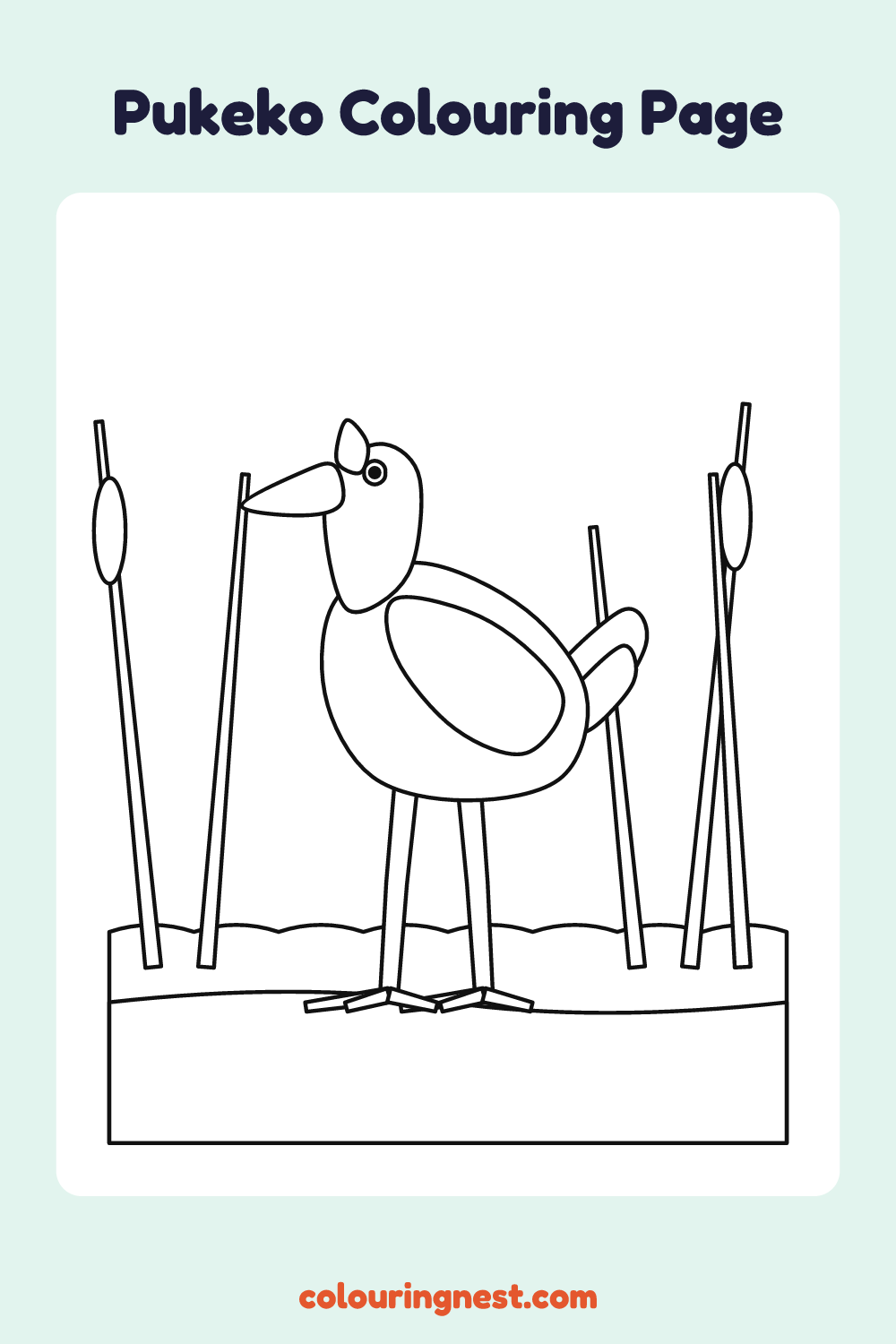Pūkeko Colouring Page coloring page: free printable black-and-white line art