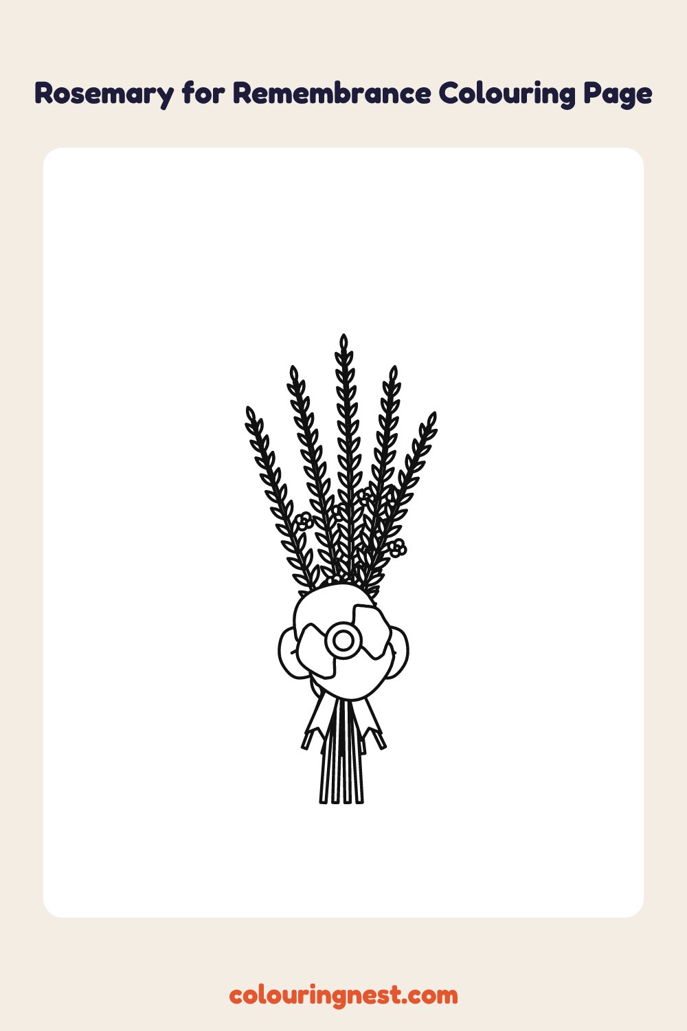 Rosemary for Remembrance Colouring Page coloring page: free printable black-and-white line art