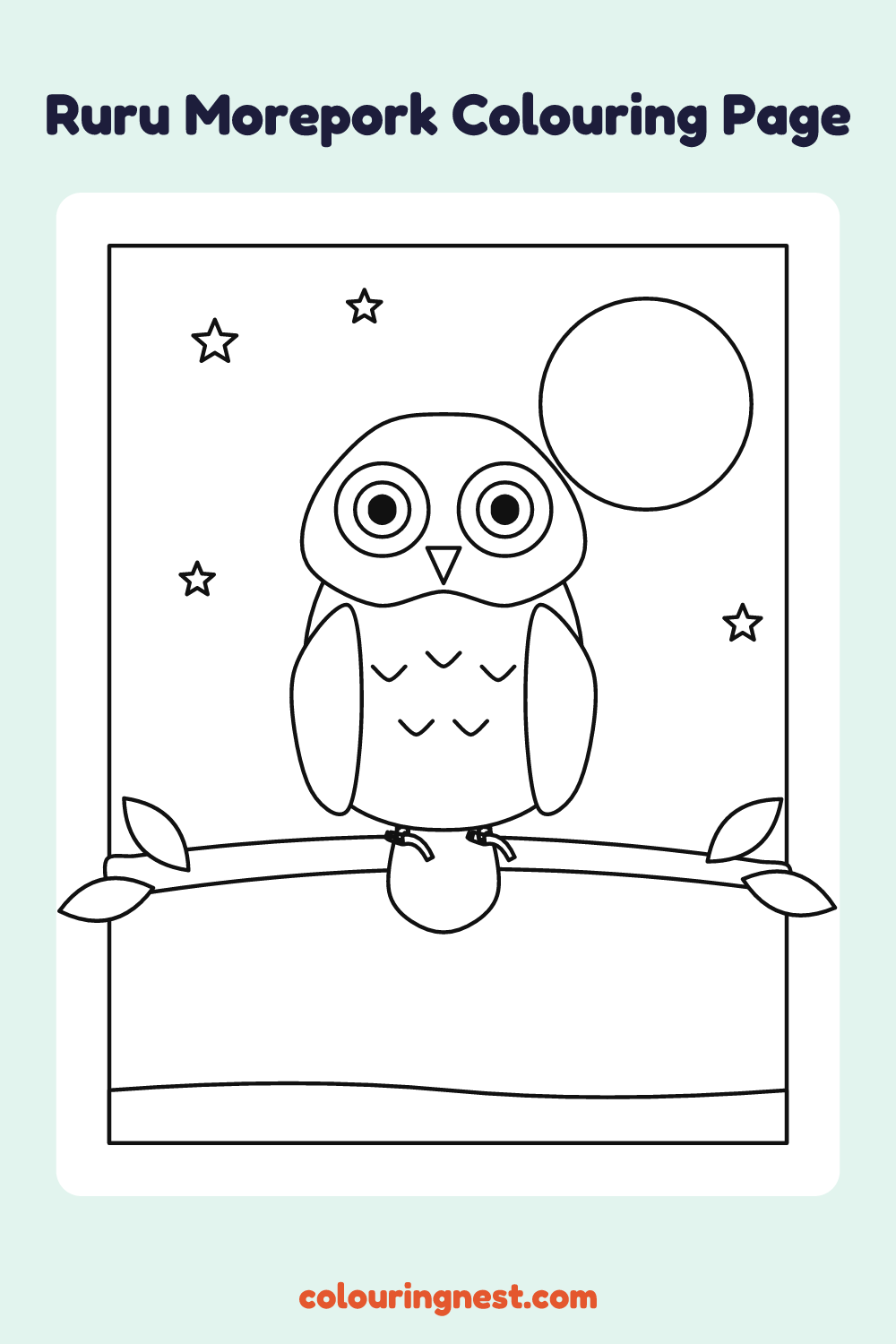 Ruru (Morepork) Colouring Page coloring page: free printable black-and-white line art