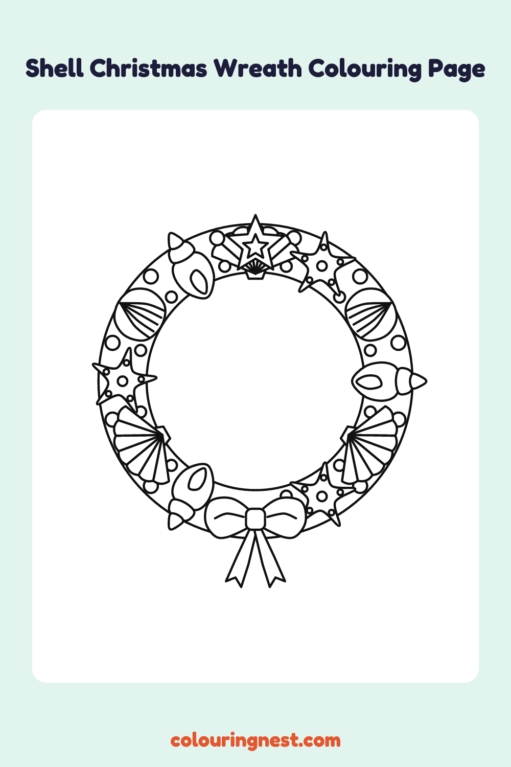 Shell Christmas Wreath Colouring Page coloring page: free printable black-and-white line art