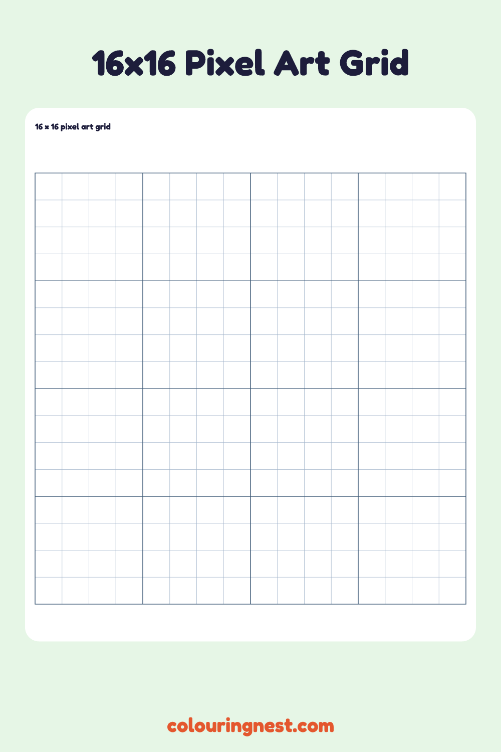 Blank 16 by 16 pixel art grid to print