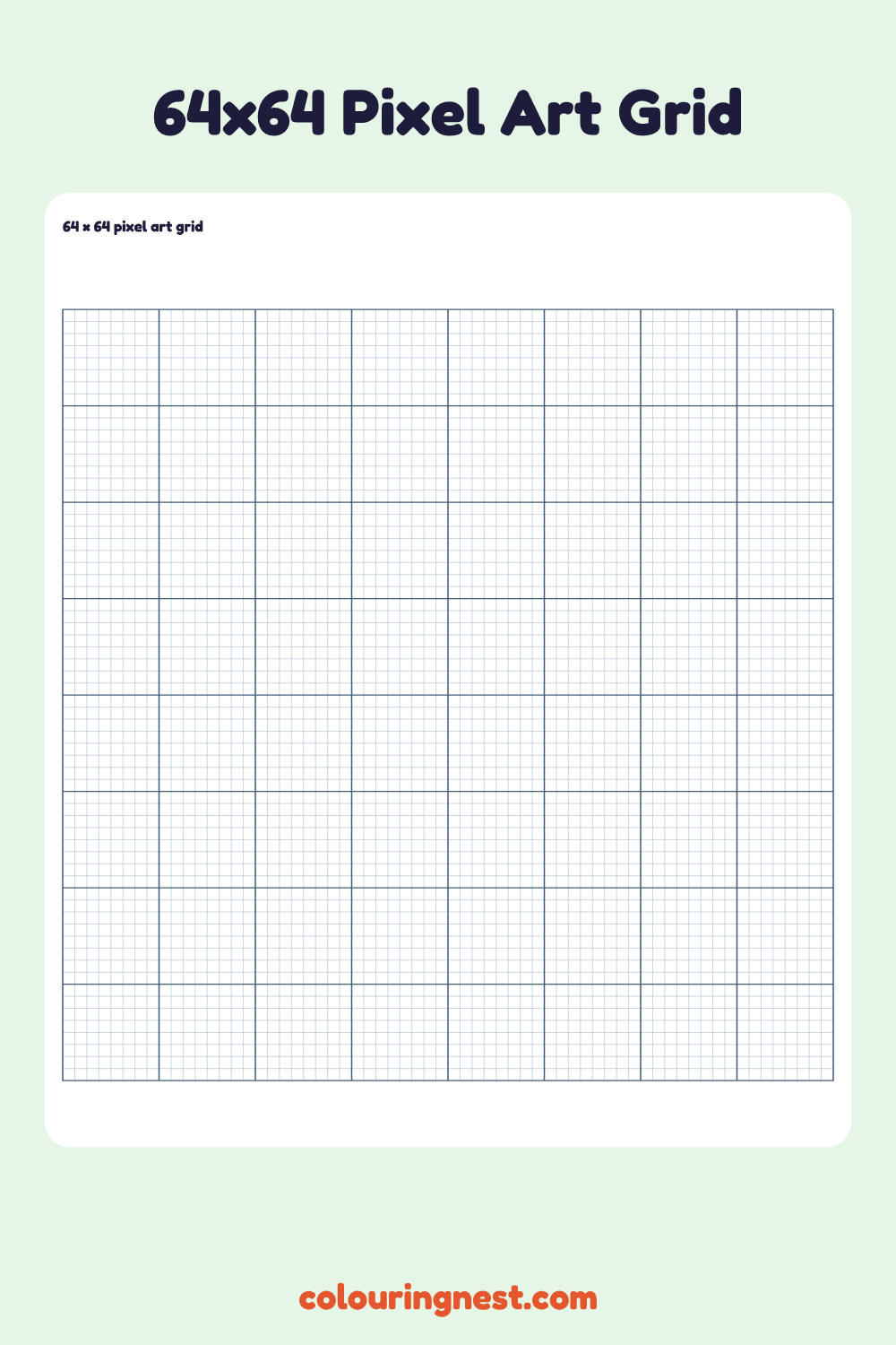 Blank 64 by 64 pixel art grid to print