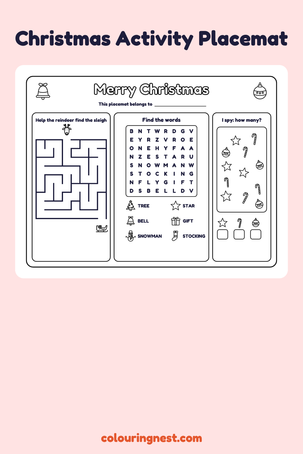 Christmas Activity Placemat: printable landscape placemat for kids