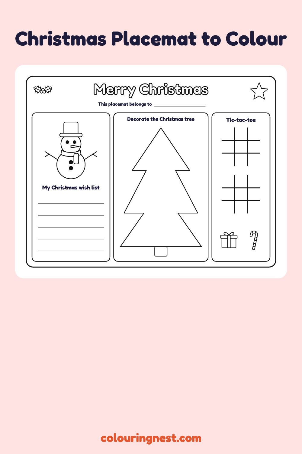 Christmas Placemat to Colour: printable landscape placemat for kids