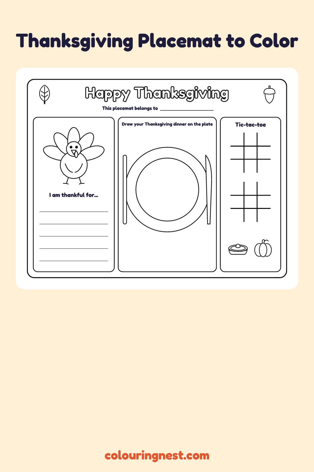 Thanksgiving Placemat to Color: printable landscape placemat for kids