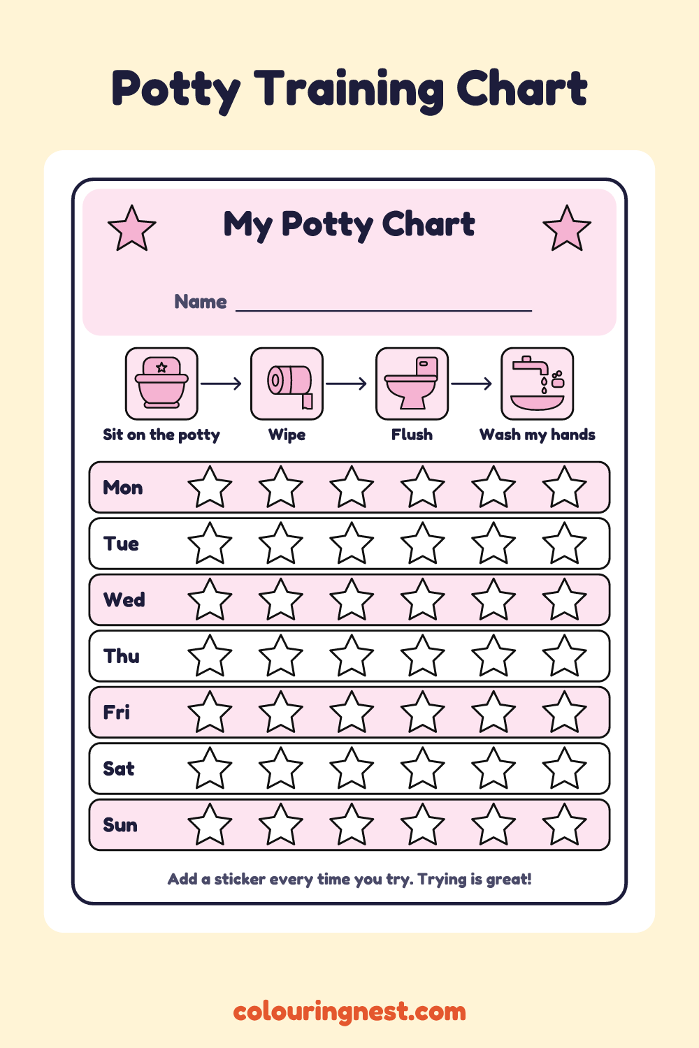 Potty Training Chart: printable chart with pictures