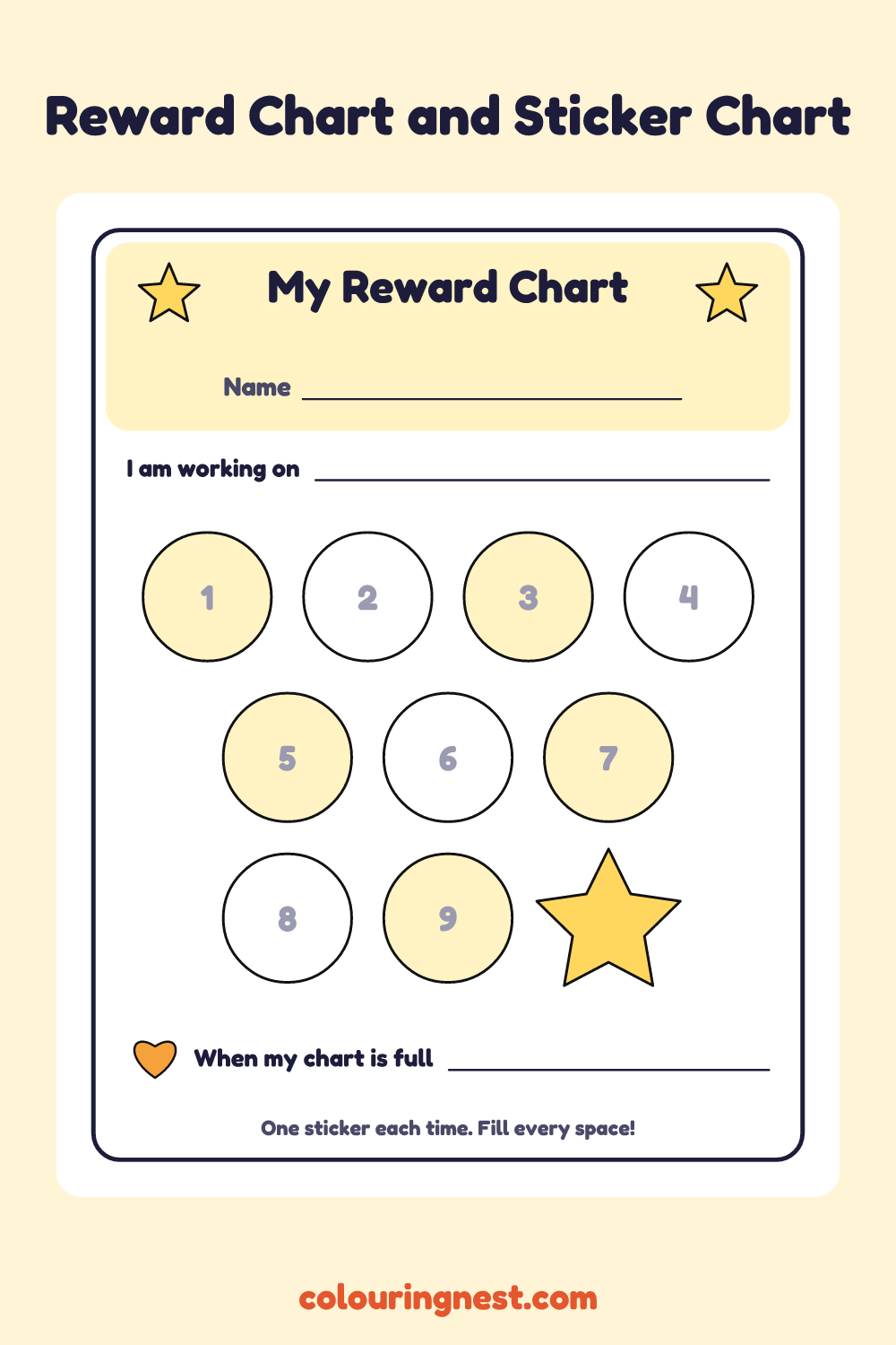 Reward Chart and Sticker Chart: printable chart with pictures