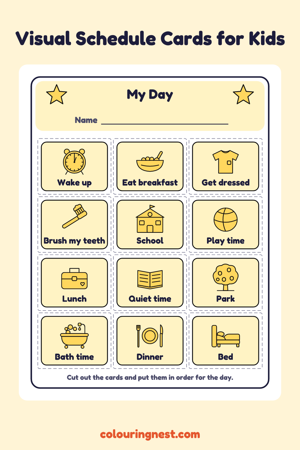 Visual Schedule Cards for Kids: printable chart with pictures
