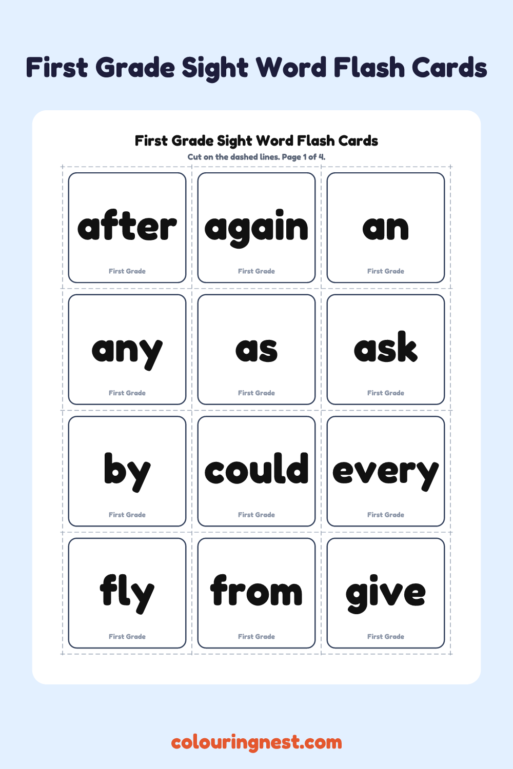 First Grade Sight Words worksheet: free printable black-and-white line art
