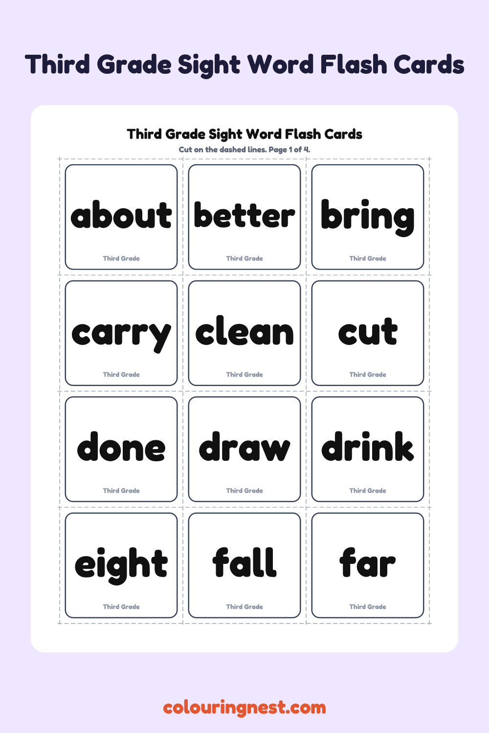 Third Grade Sight Words worksheet: free printable black-and-white line art