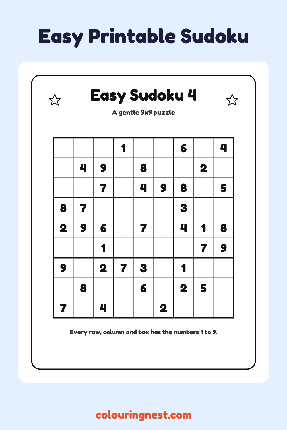 Easy Sudoku #4 worksheet: free printable black-and-white line art