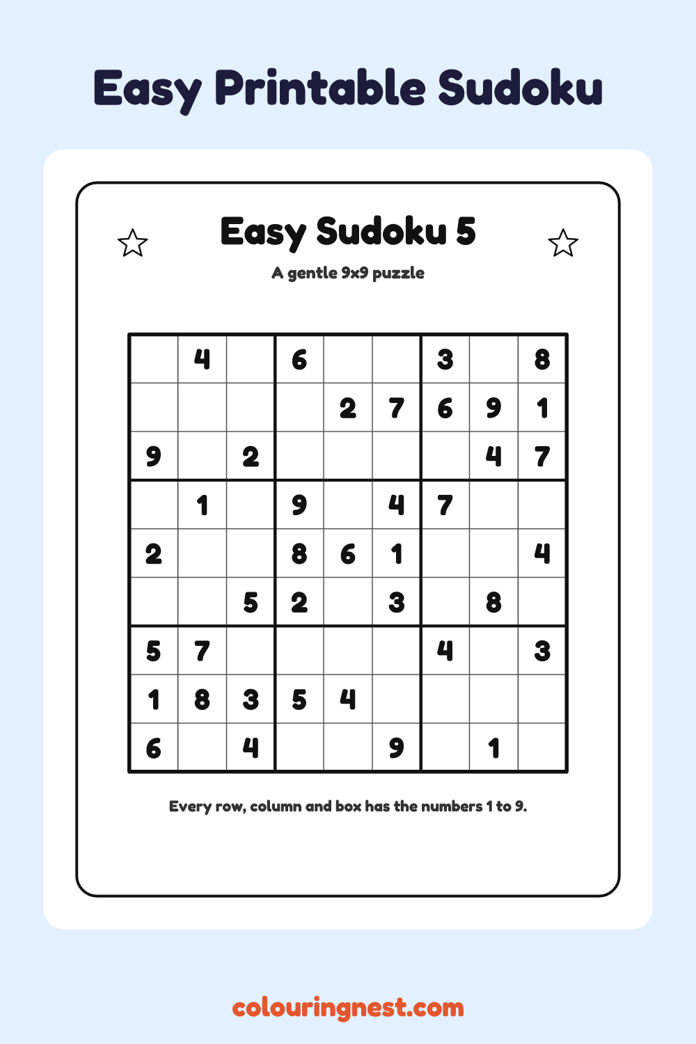 Easy Sudoku #5 worksheet: free printable black-and-white line art