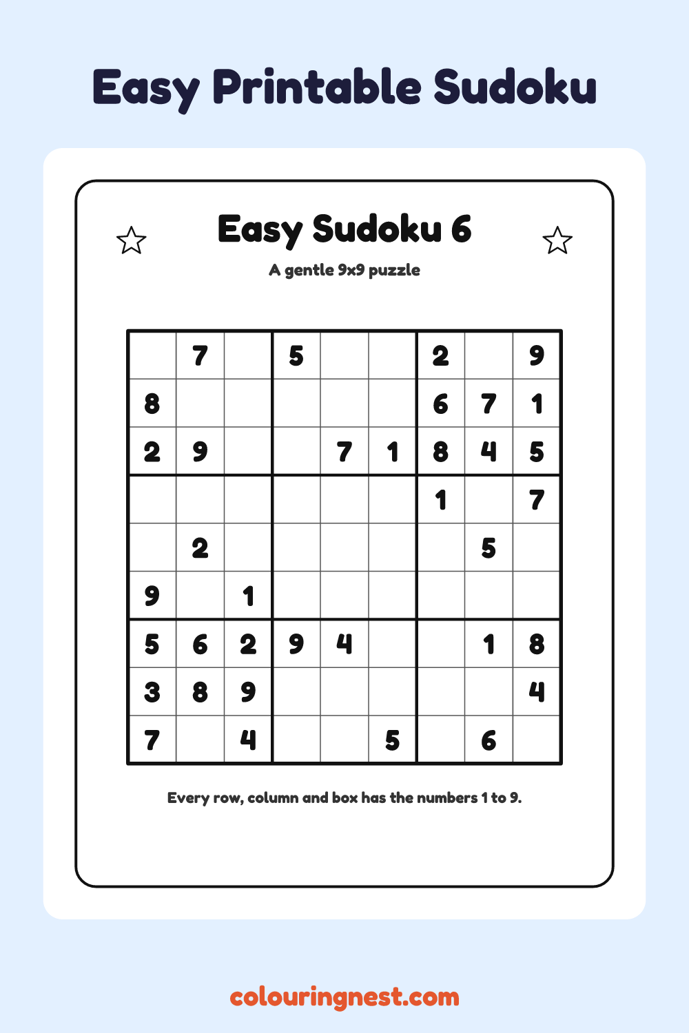 Easy Sudoku #6 worksheet: free printable black-and-white line art