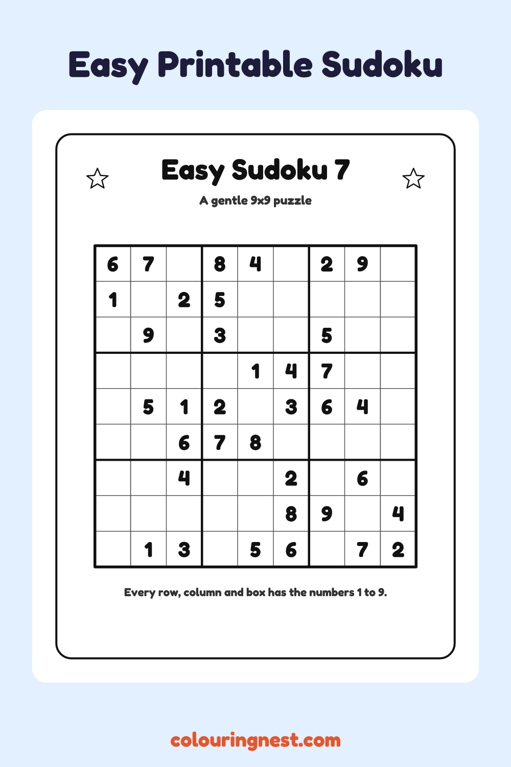 Easy Sudoku #7 worksheet: free printable black-and-white line art