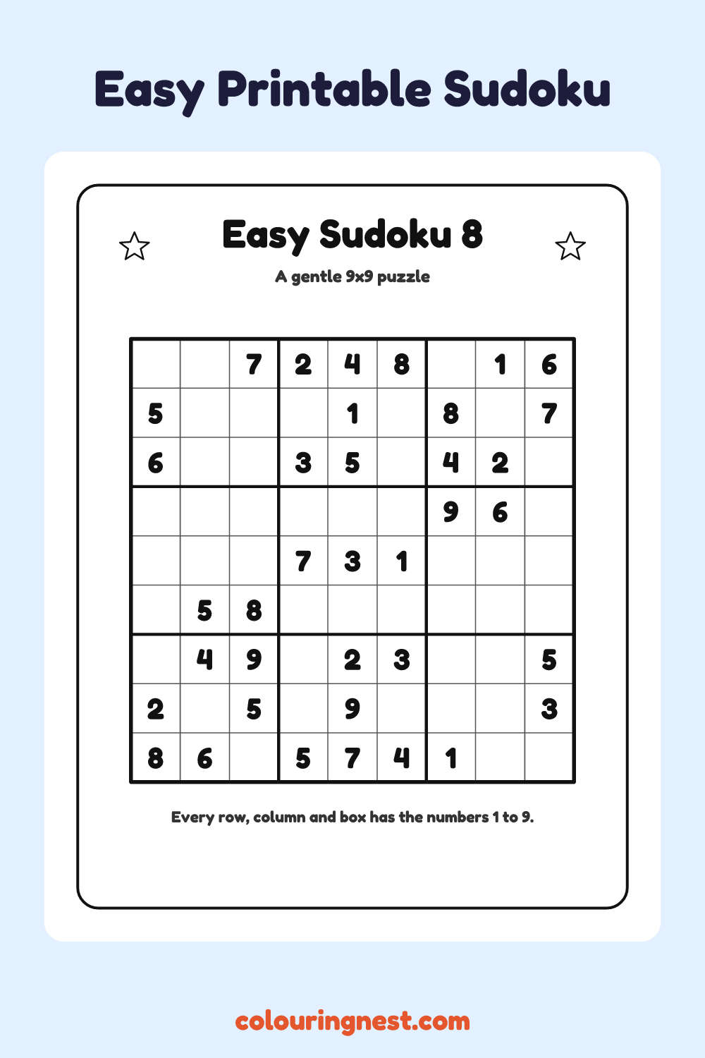 Easy Sudoku #8 worksheet: free printable black-and-white line art