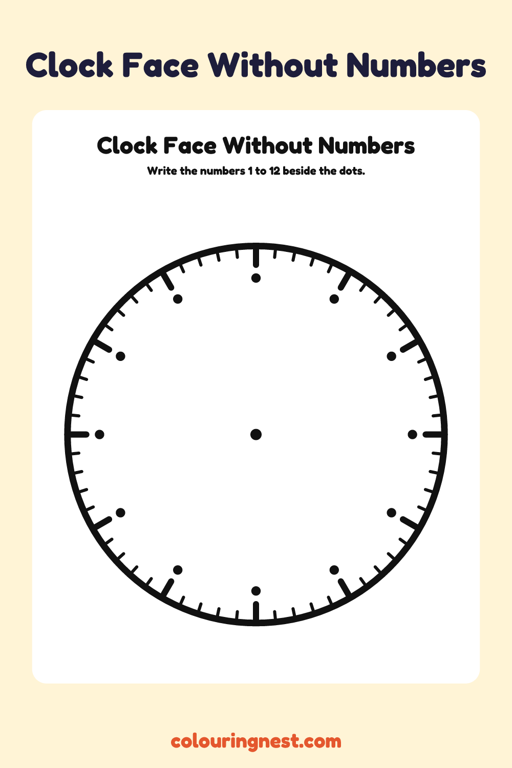 Clock Face Without Numbers: free printable clock face from Colouring Nest