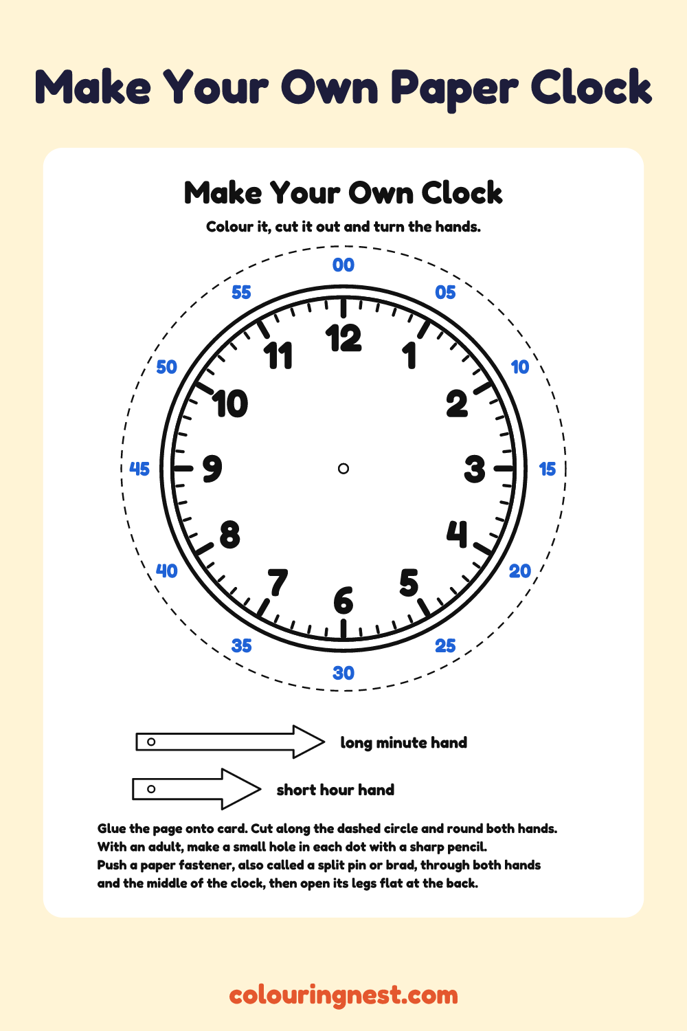 Make Your Own Clock: free printable clock face from Colouring Nest
