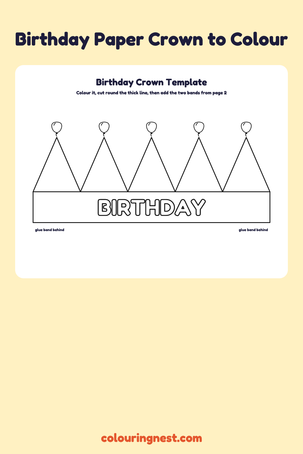 Birthday paper crown template to colour and cut out