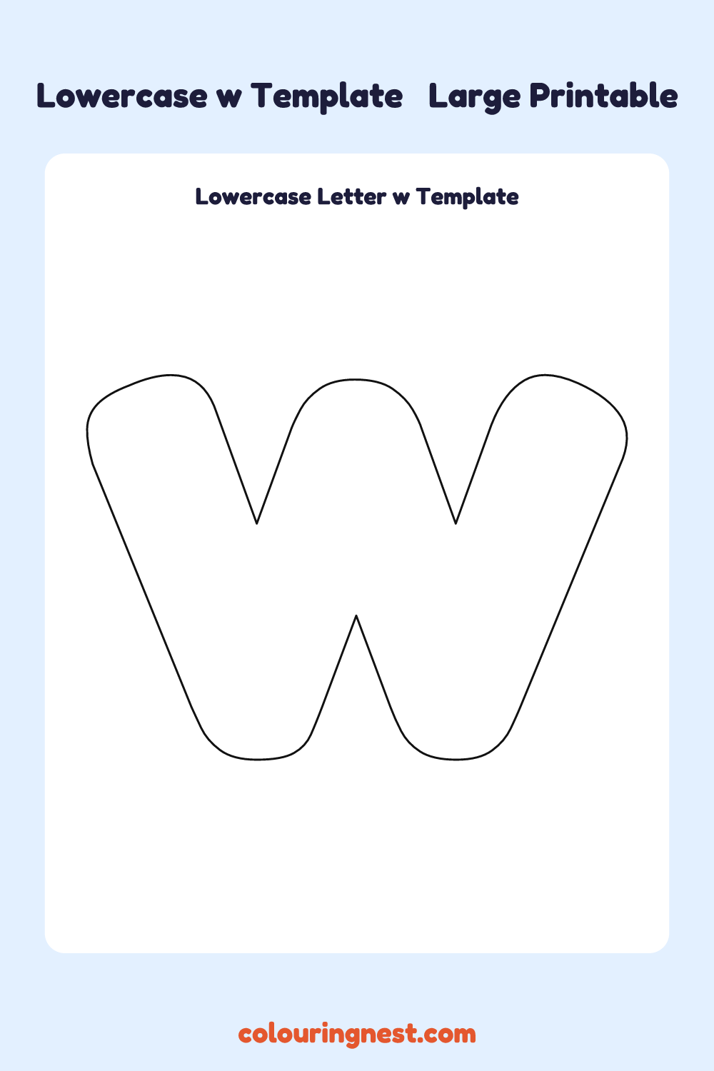 Lowercase Letter w template: large printable lowercase w outline to cut out