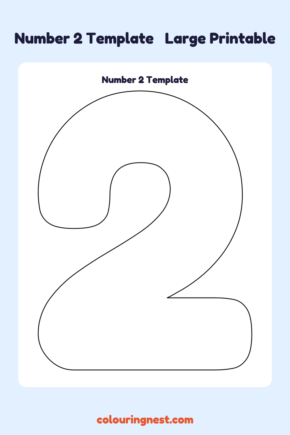 Number 2 template: large printable Number 2 outline to cut out