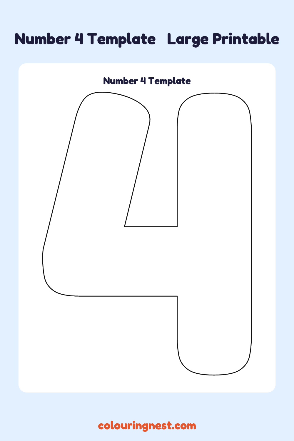 Number 4 template: large printable Number 4 outline to cut out
