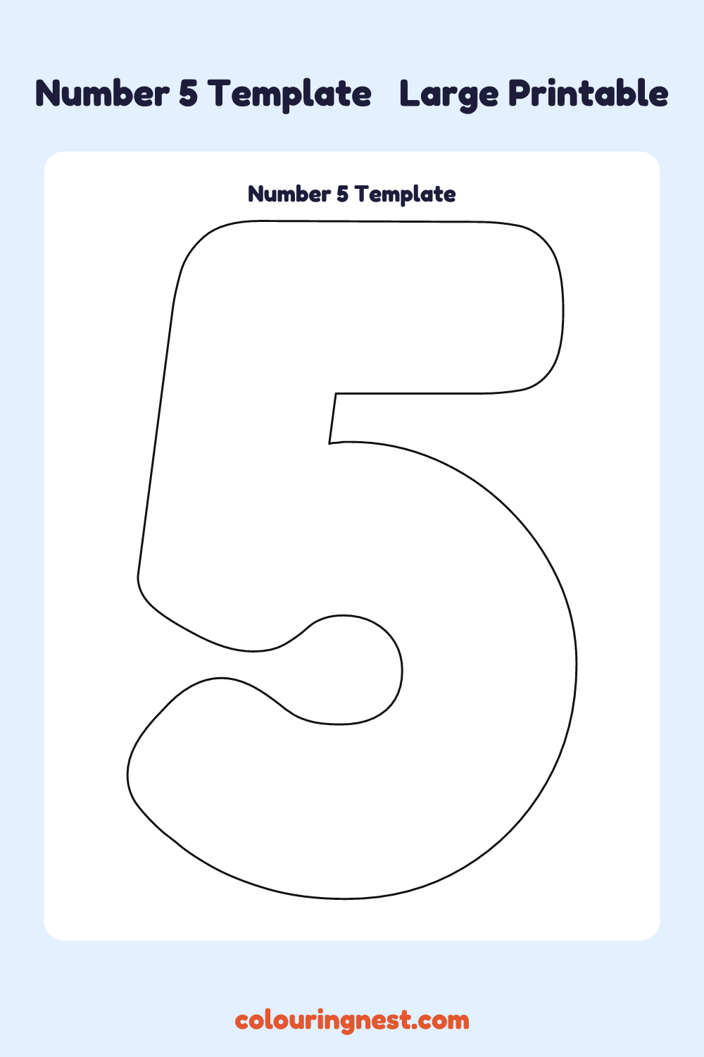 Number 5 template: large printable Number 5 outline to cut out