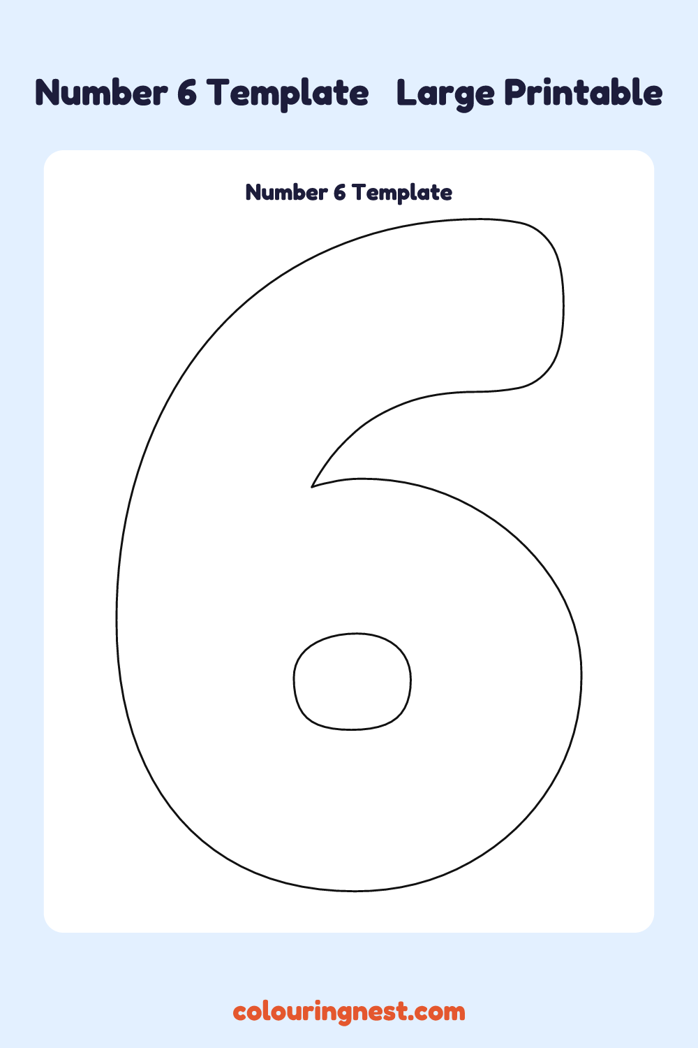 Number 6 template: large printable Number 6 outline to cut out
