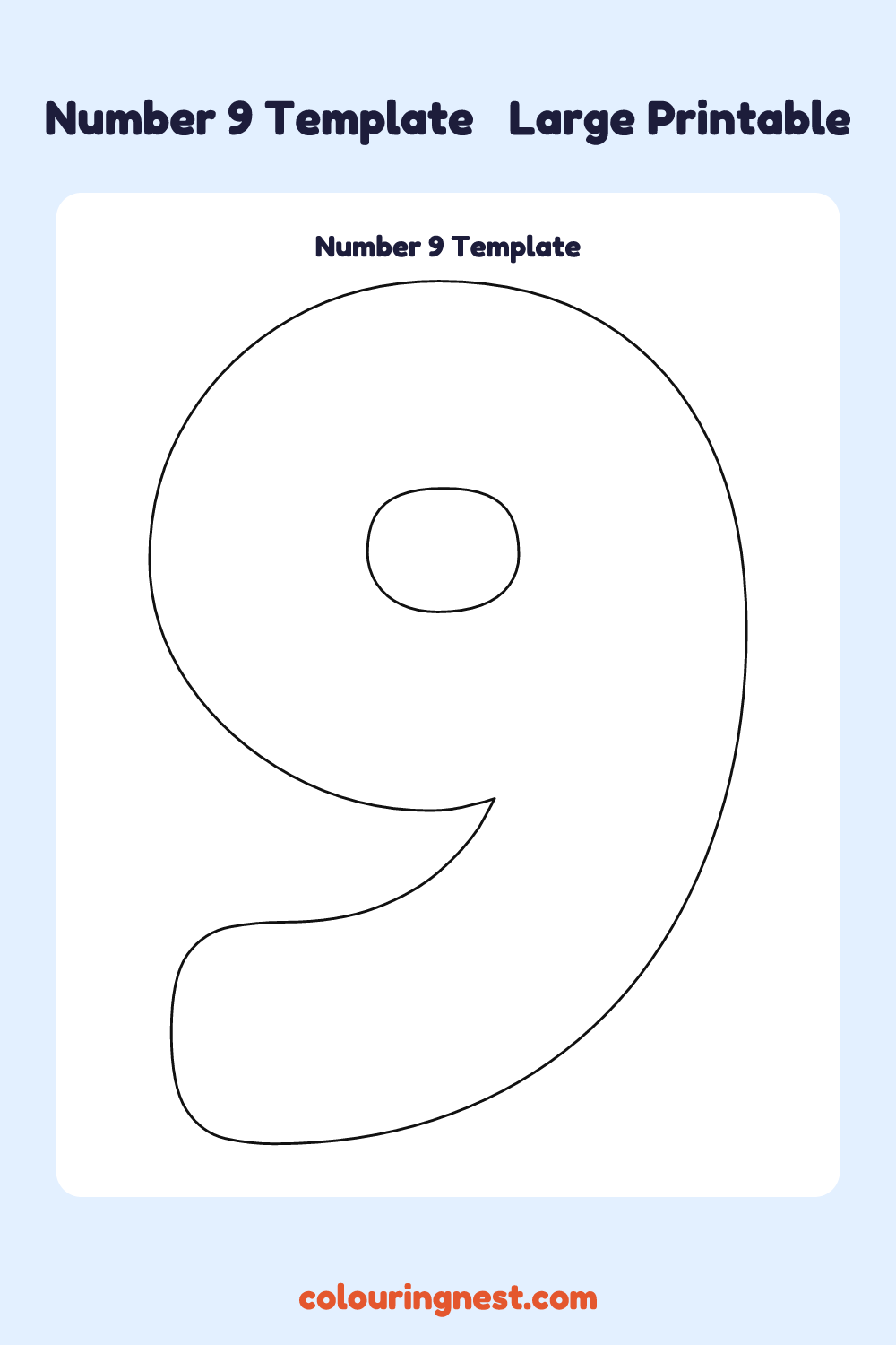 Number 9 template: large printable Number 9 outline to cut out