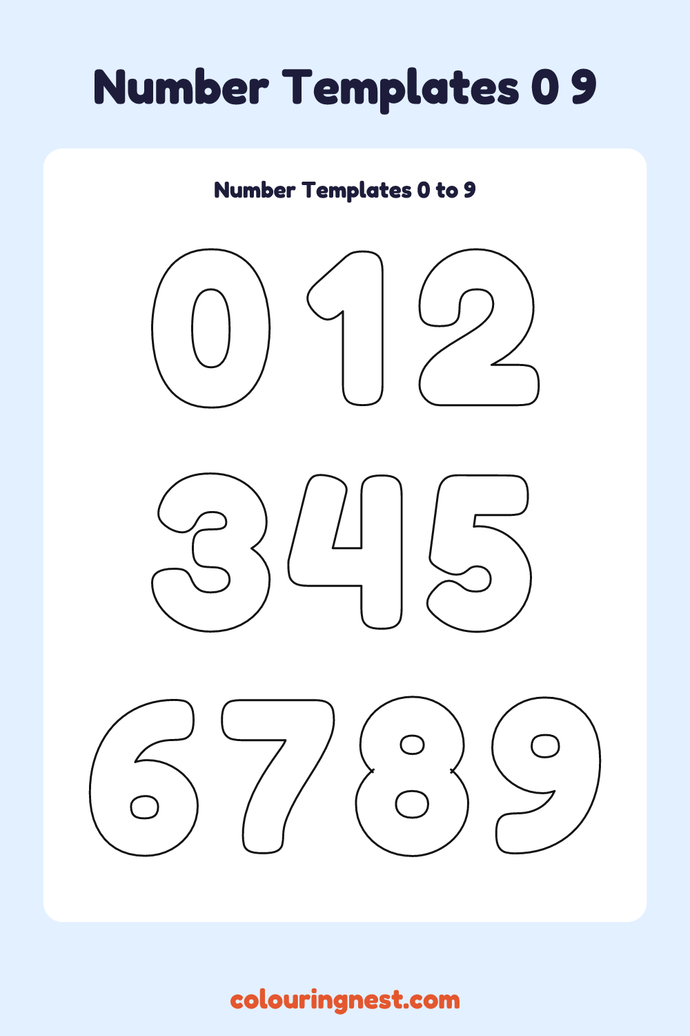 Number templates 0 to 9 as large outlines