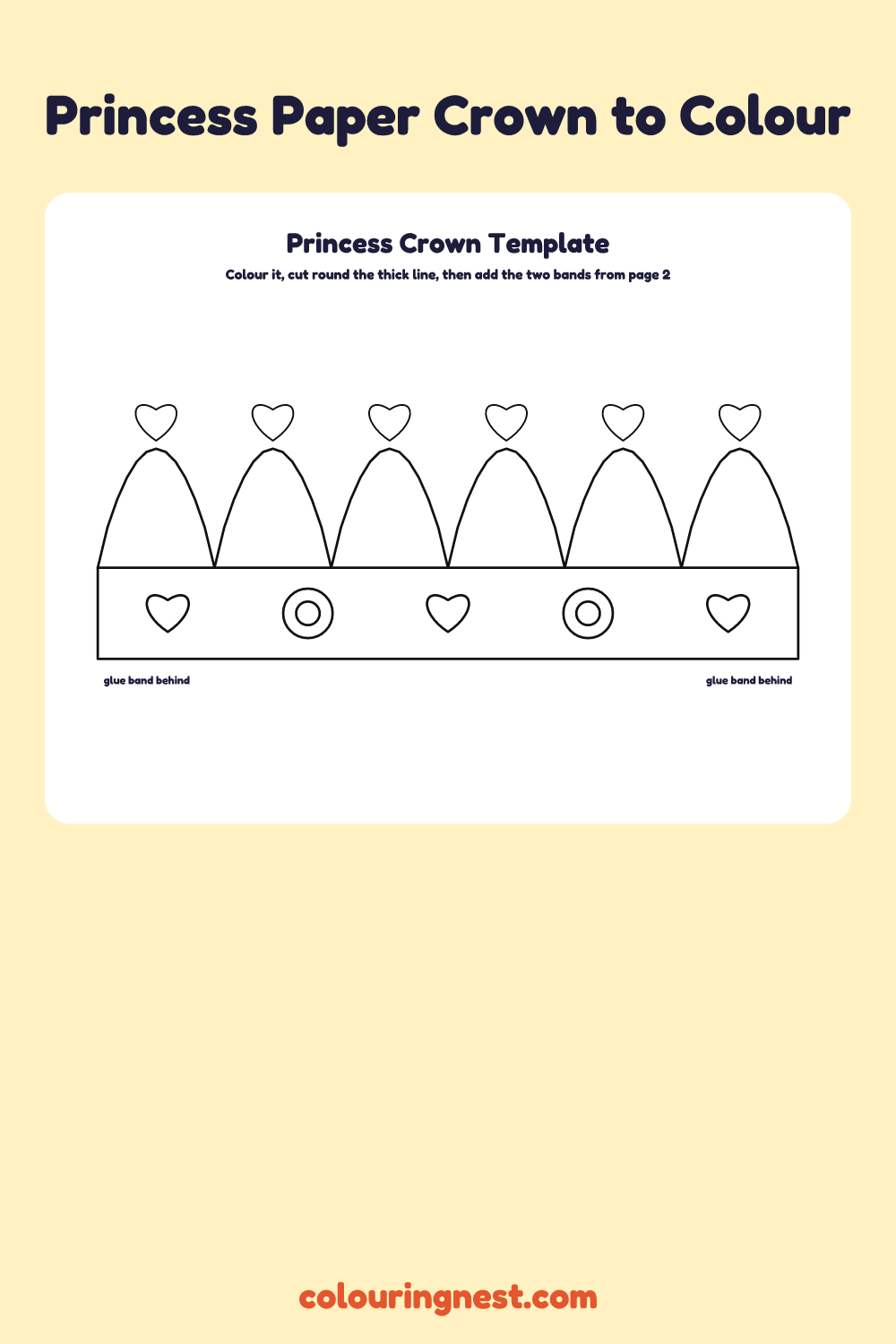 Princess paper crown template to colour and cut out