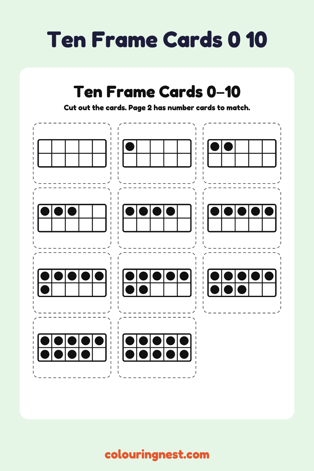 Ten Frame Cards 0–10: free printable maths chart from Colouring Nest