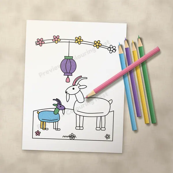 A page from the Lunar New Year Activity Pack half colored in with colored pencils