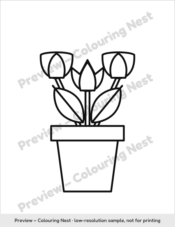 Sample page: tulips in a pot with very thick outlines