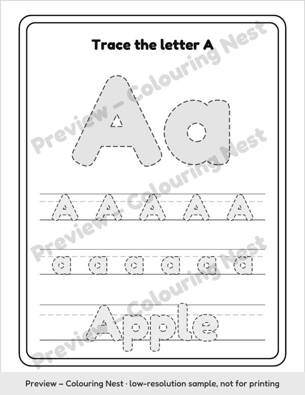 Sample page: letter tracing worksheet for A